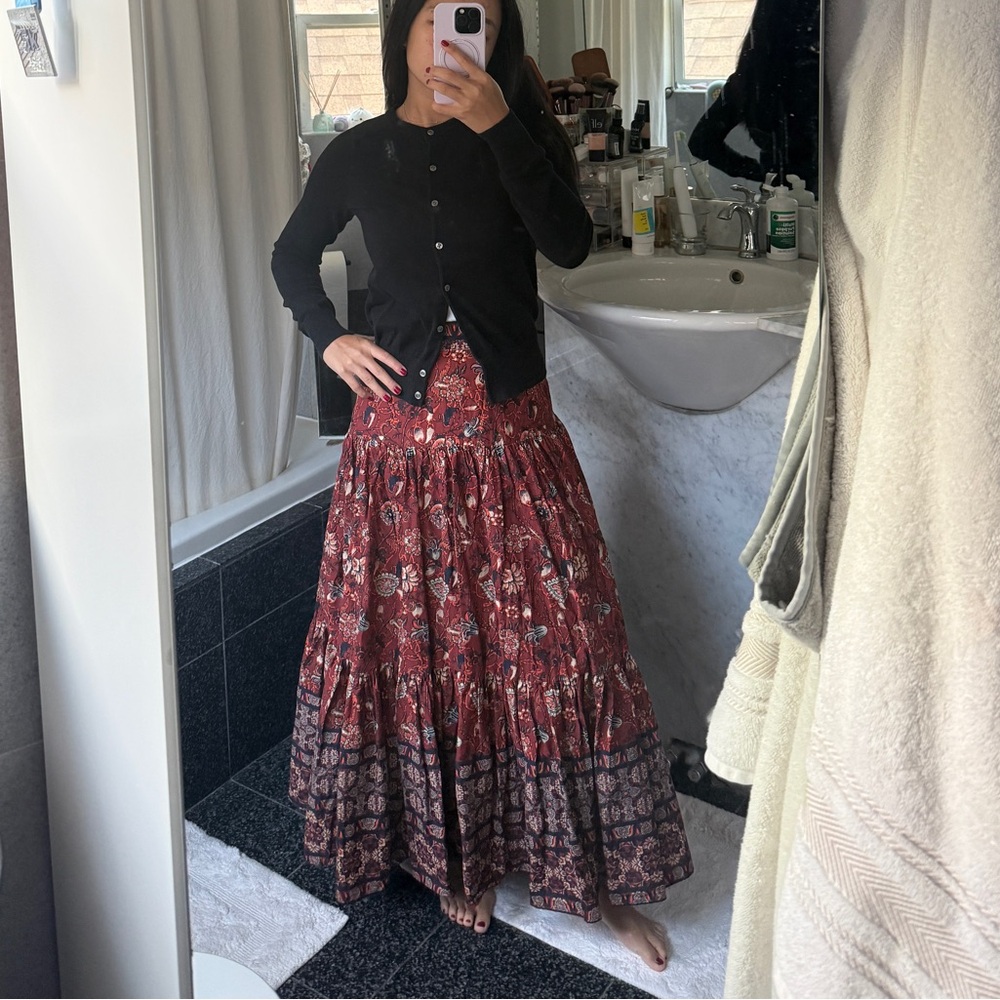 Chic Floral Red Maxi Skirt